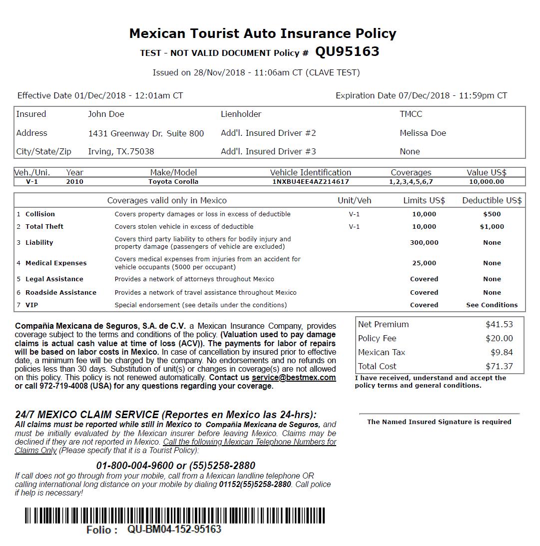 Sample Mexican Car Insurance Policy - Bestmex Blog